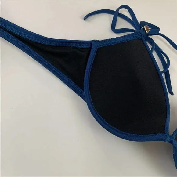 Victorias Secret Bikini Top 34B The Tease Halter Solid Blue Underwire 7DM - Picture 5 of 9